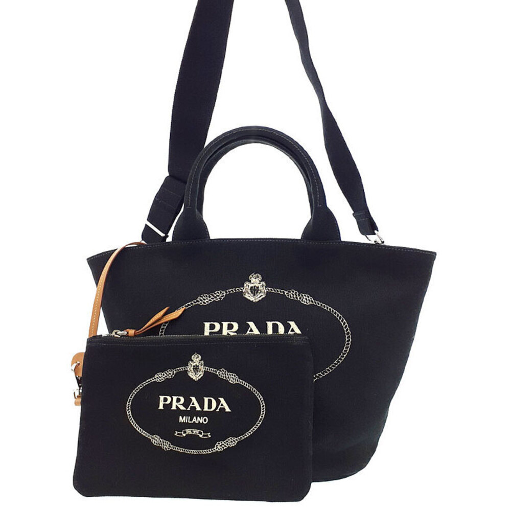 Prada Canapa Logo Convertible Shopping 2way Tote canvas Black
